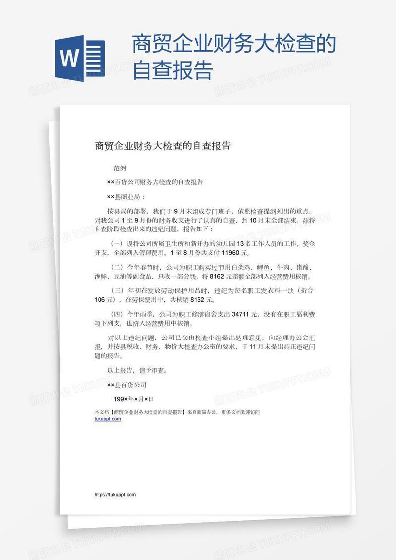 商贸企业财务大检查的自查报告
