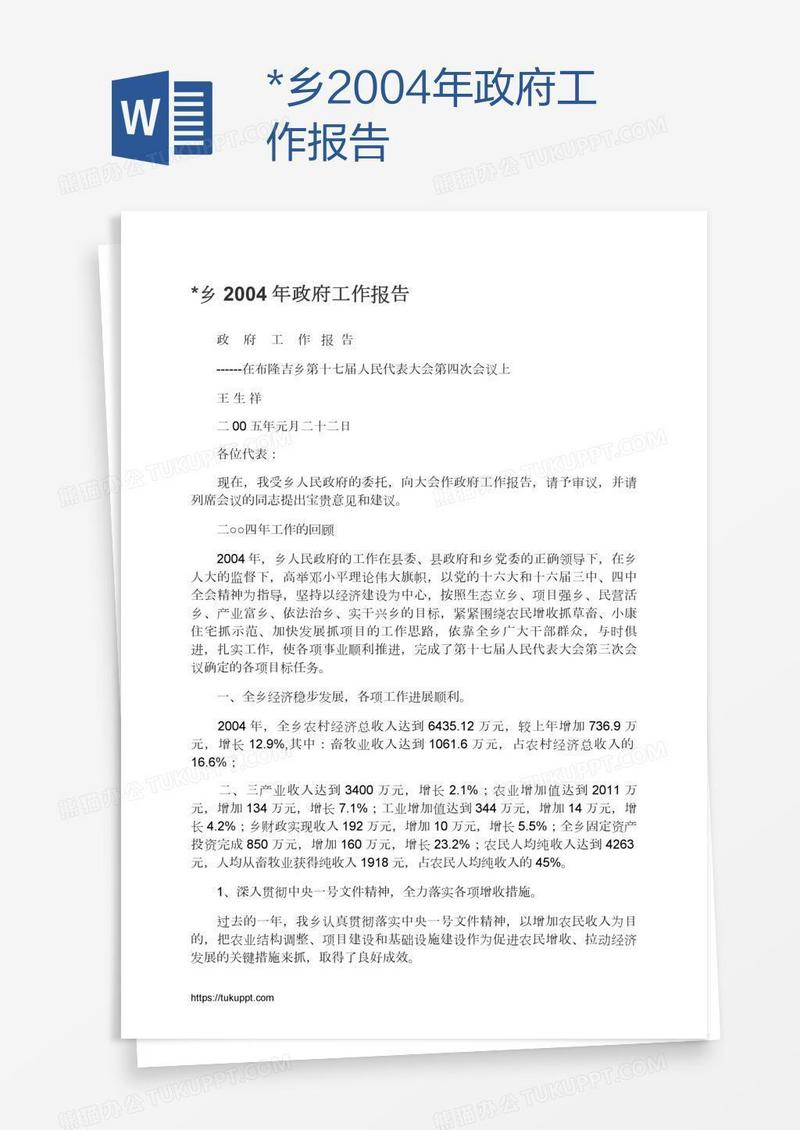 *乡2004年政府工作报告