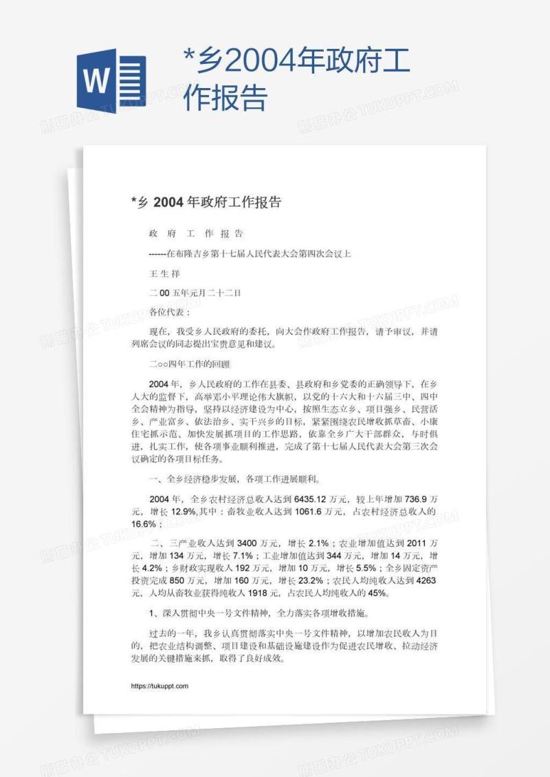 *乡2004年政府工作报告