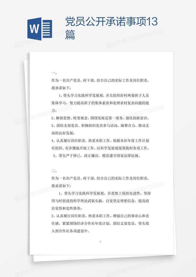 党员公开承诺事项13篇