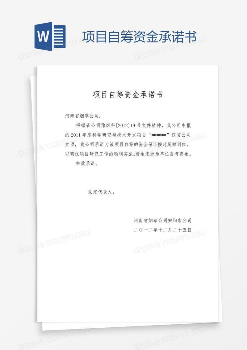 项目自筹资金承诺书