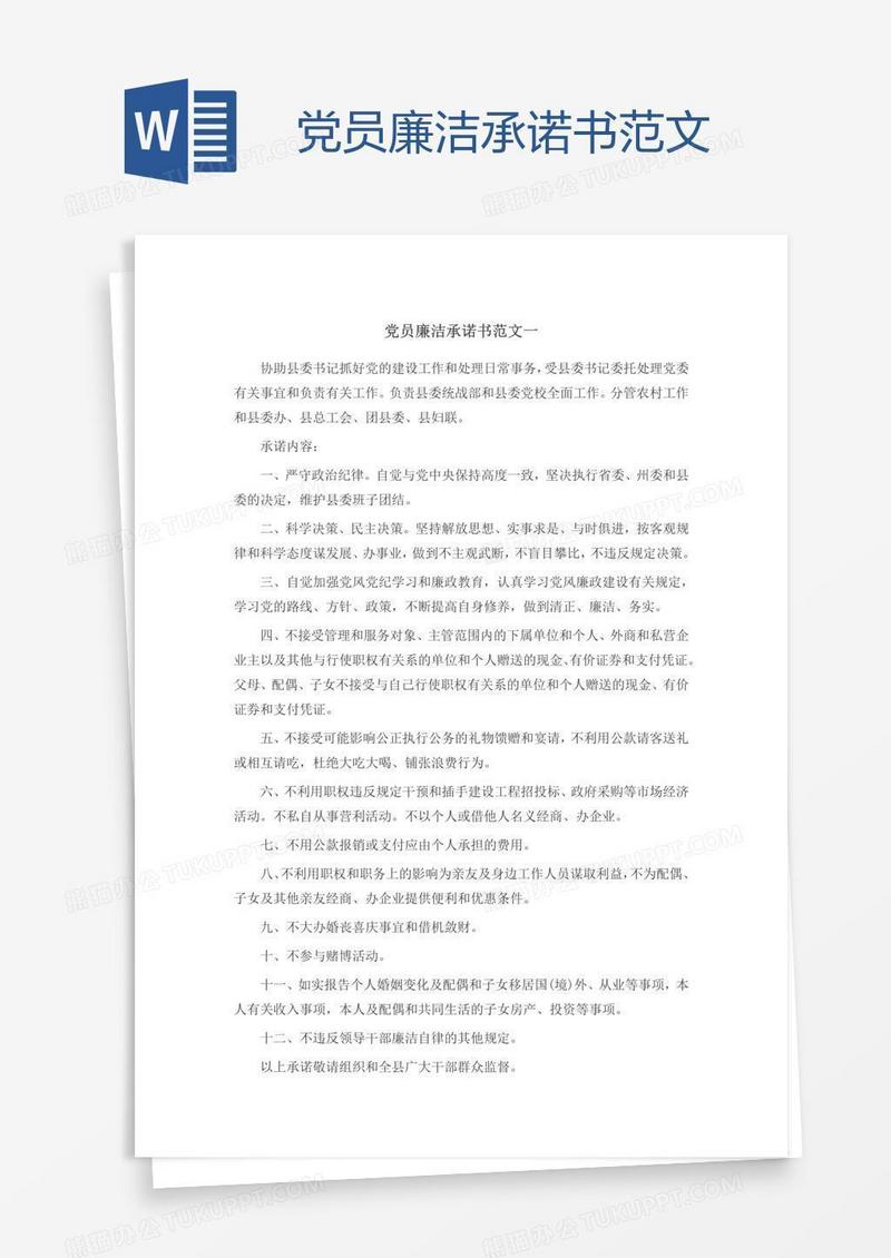 党员廉洁承诺书范文