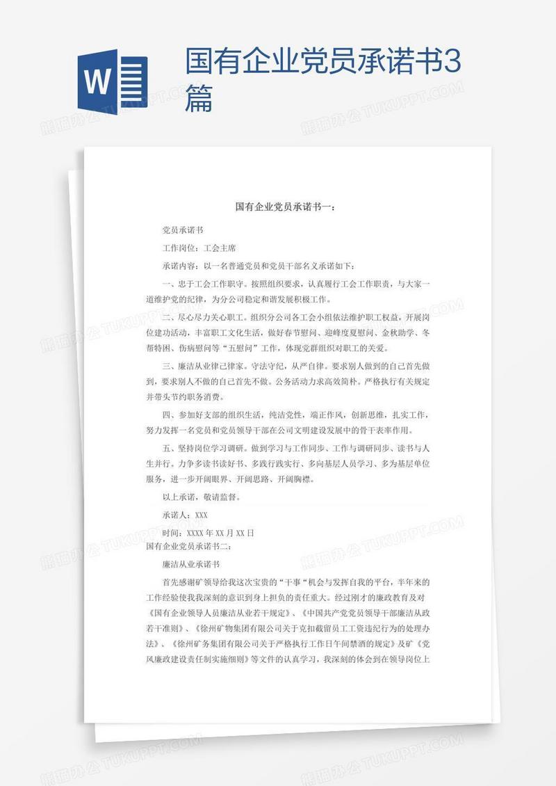 国有企业党员承诺书3篇