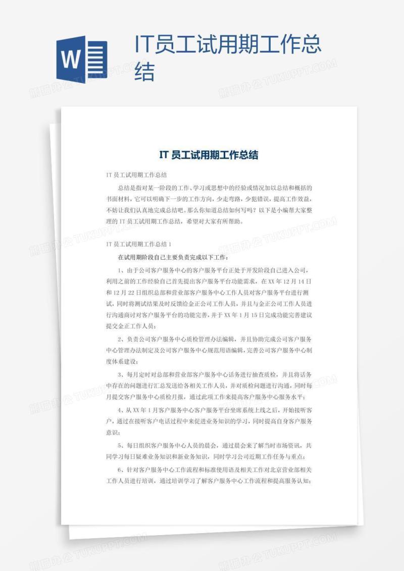 IT员工试用期工作总结