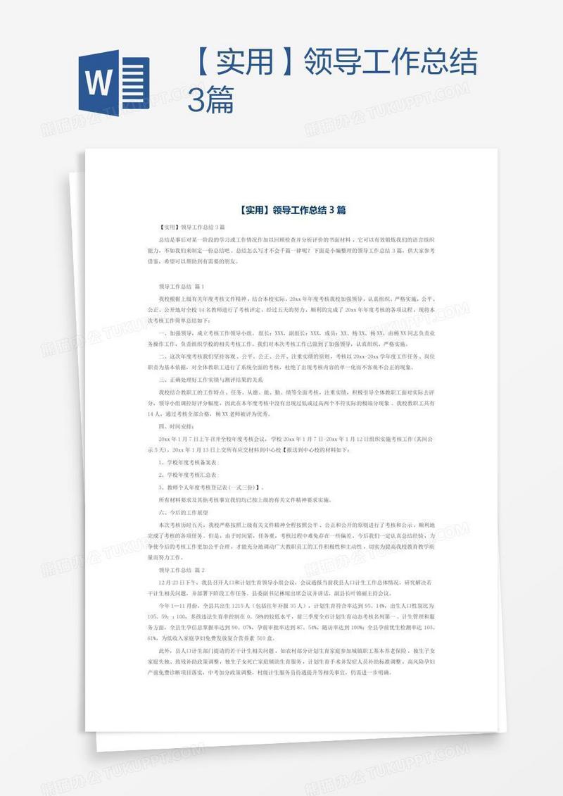 【实用】领导工作总结3篇