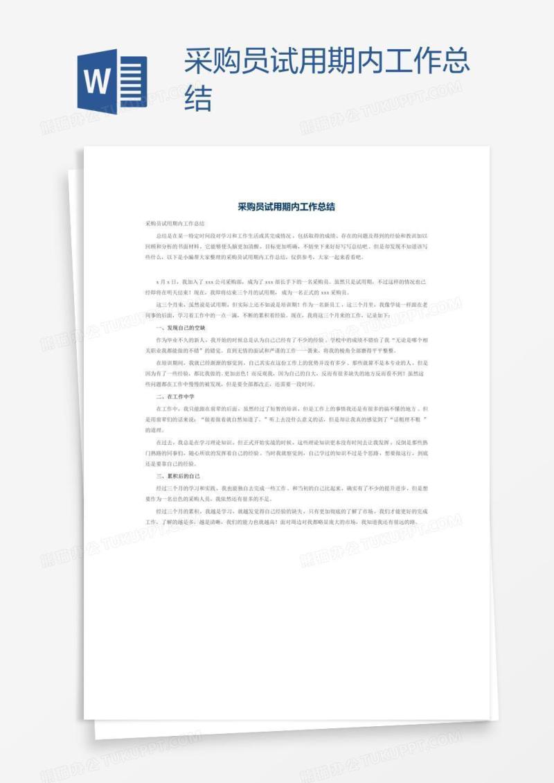 采购员试用期内工作总结