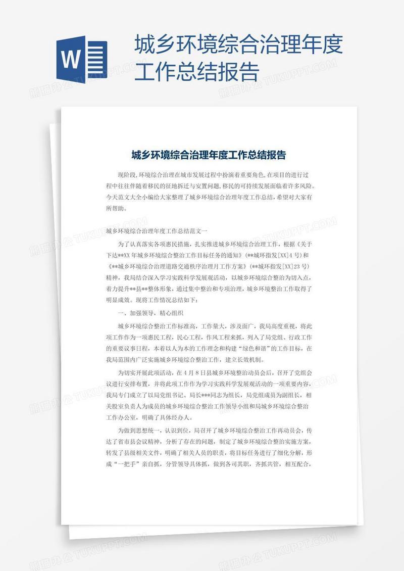 城乡环境综合治理年度工作总结报告