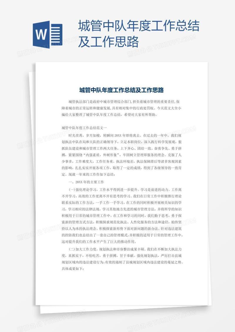 城管中队年度工作总结及工作思路