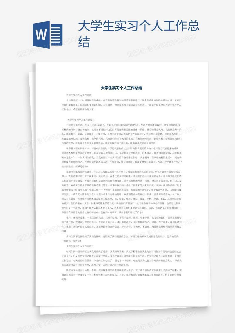 大学生实习个人工作总结
