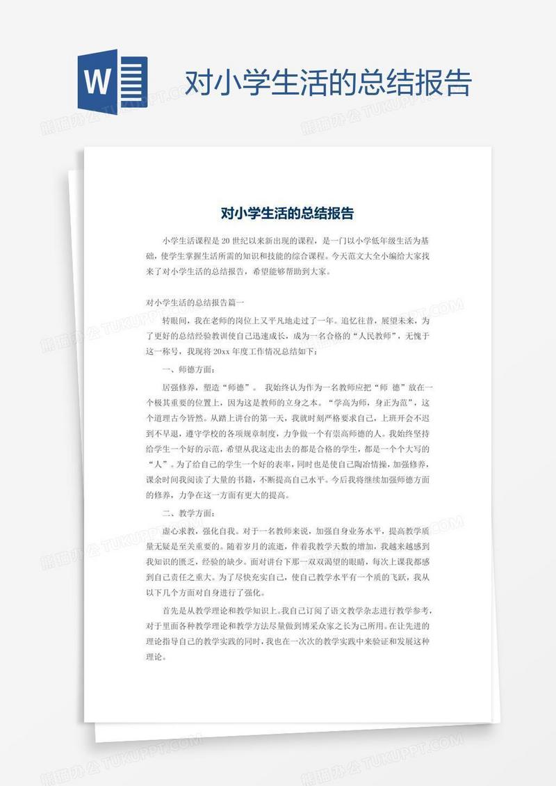 对小学生活的总结报告
