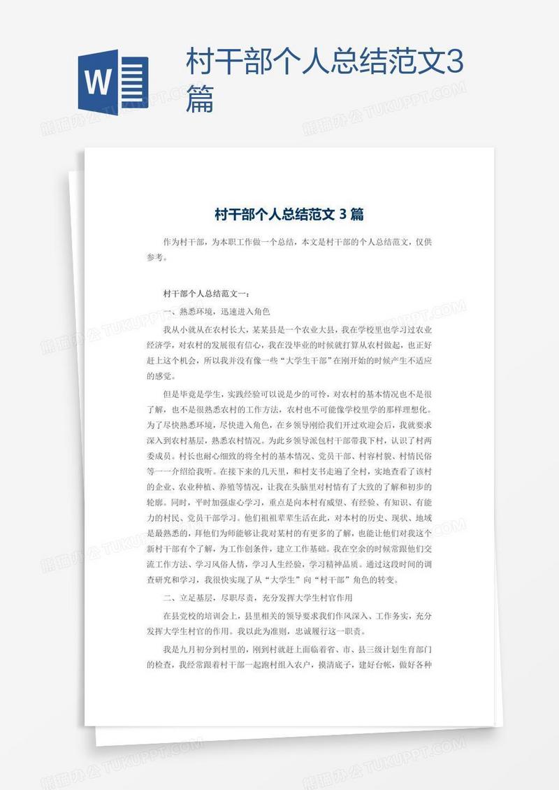 村干部个人总结范文3篇