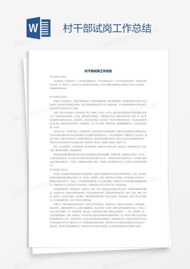 村干部试岗工作总结