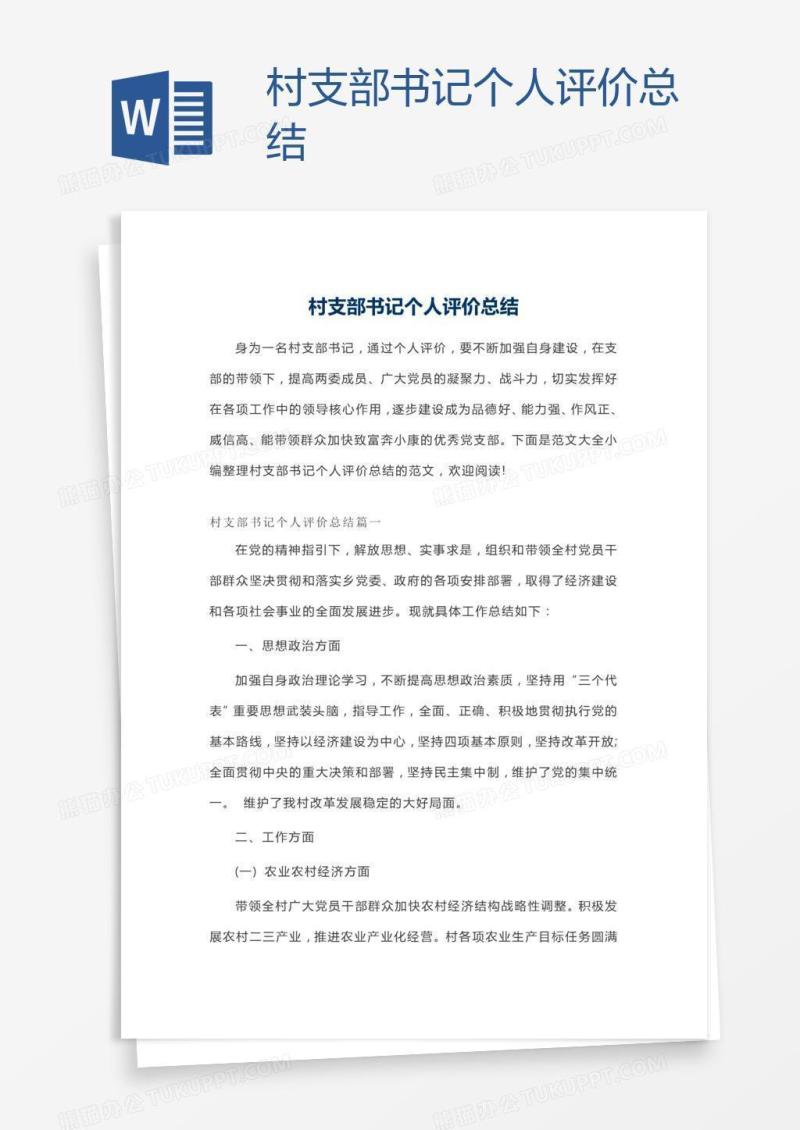 村支部书记个人评价总结