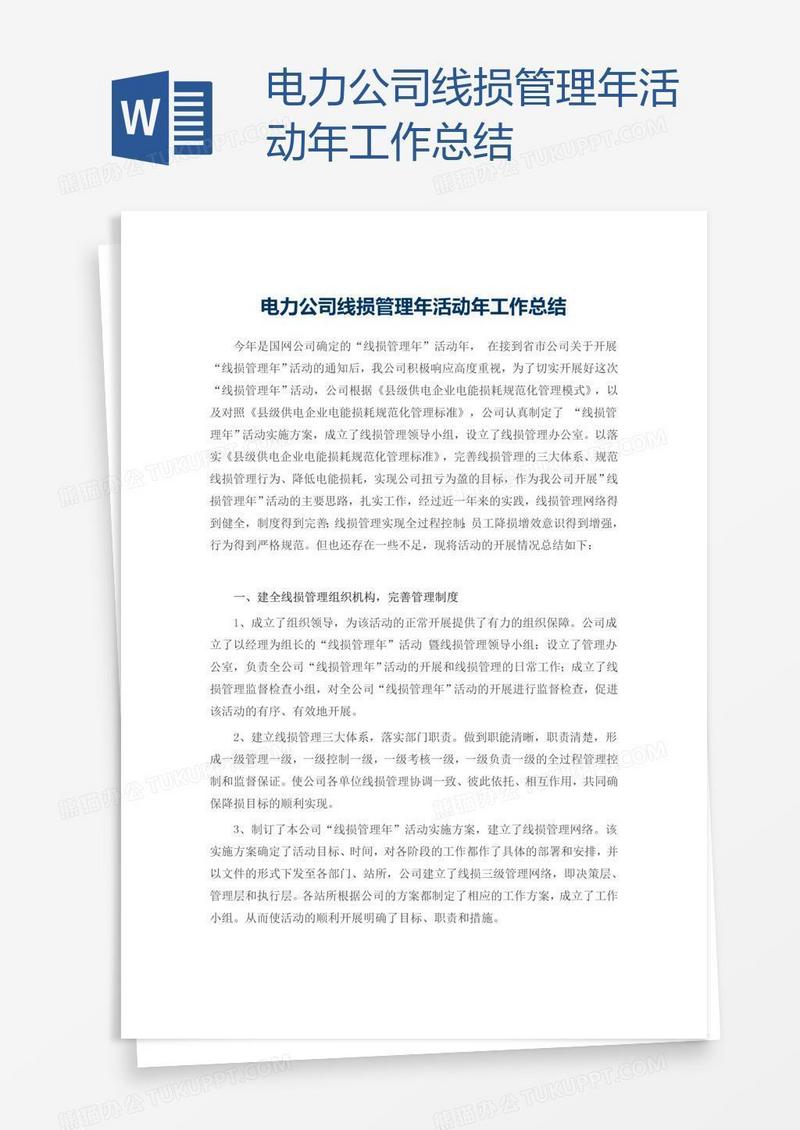电力公司线损管理年活动年工作总结