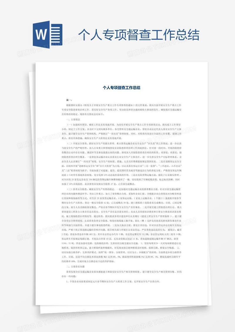 个人专项督查工作总结