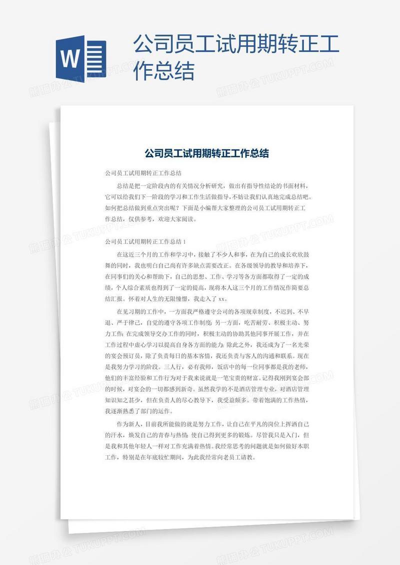 公司员工试用期转正工作总结