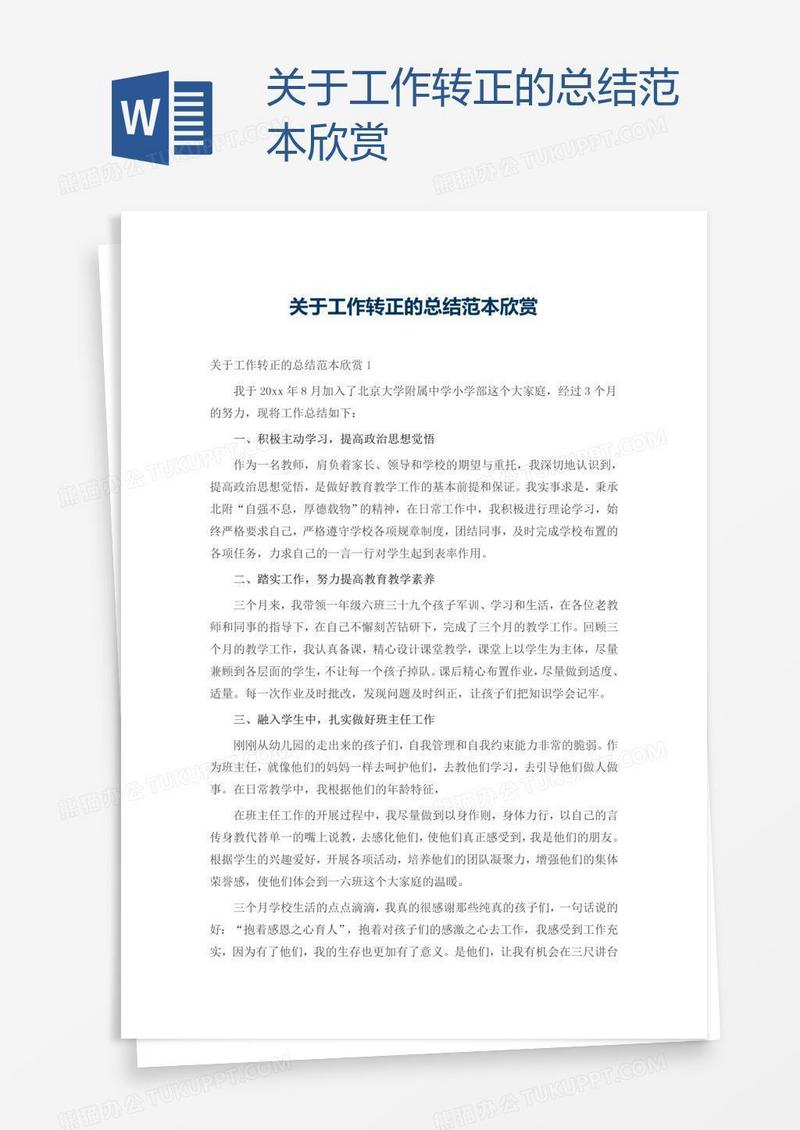 关于工作转正的总结范本欣赏
