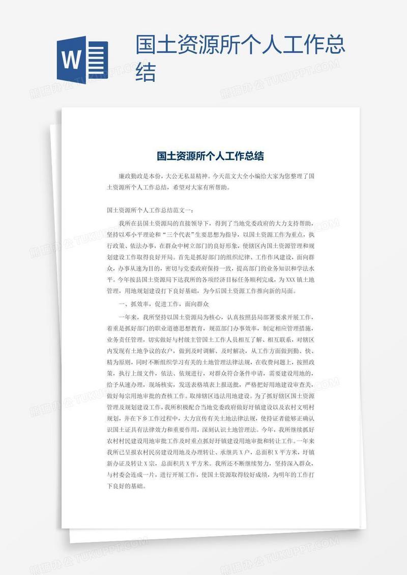 国土资源所个人工作总结