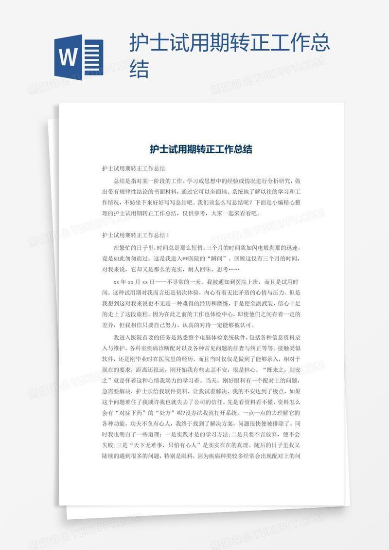 护士试用期转正工作总结