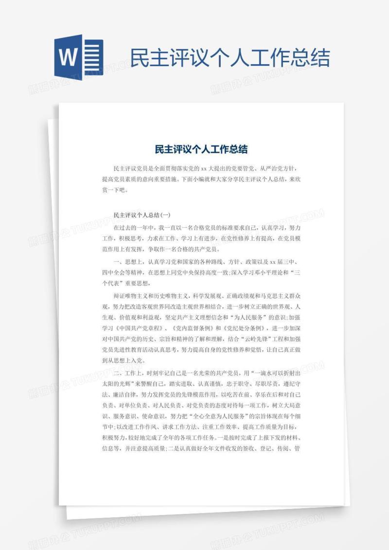 民主评议个人工作总结