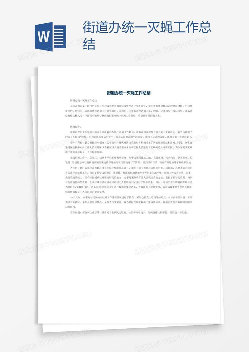 街道办统一灭蝇工作总结