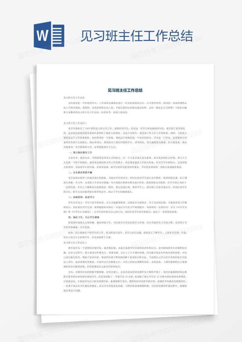 见习班主任工作总结