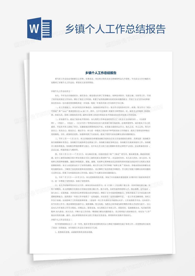 乡镇个人工作总结报告