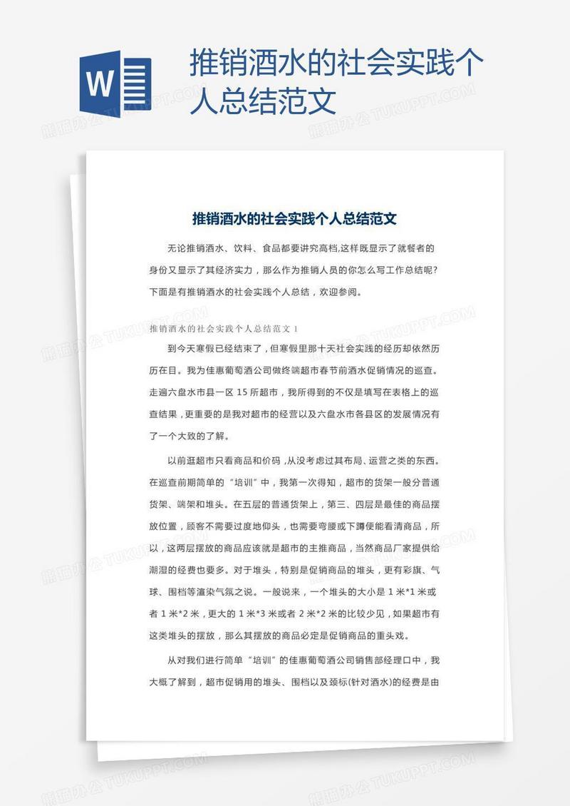 推销酒水的社会实践个人总结范文