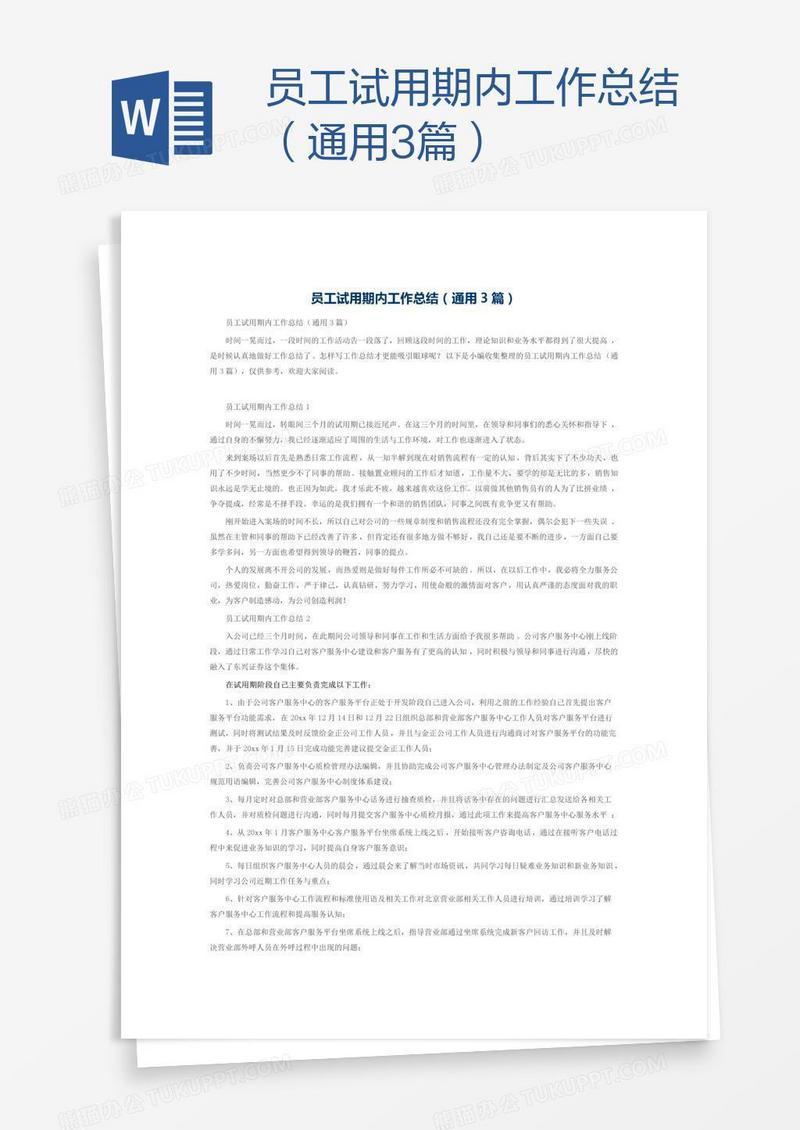 员工试用期内工作总结（通用3篇）