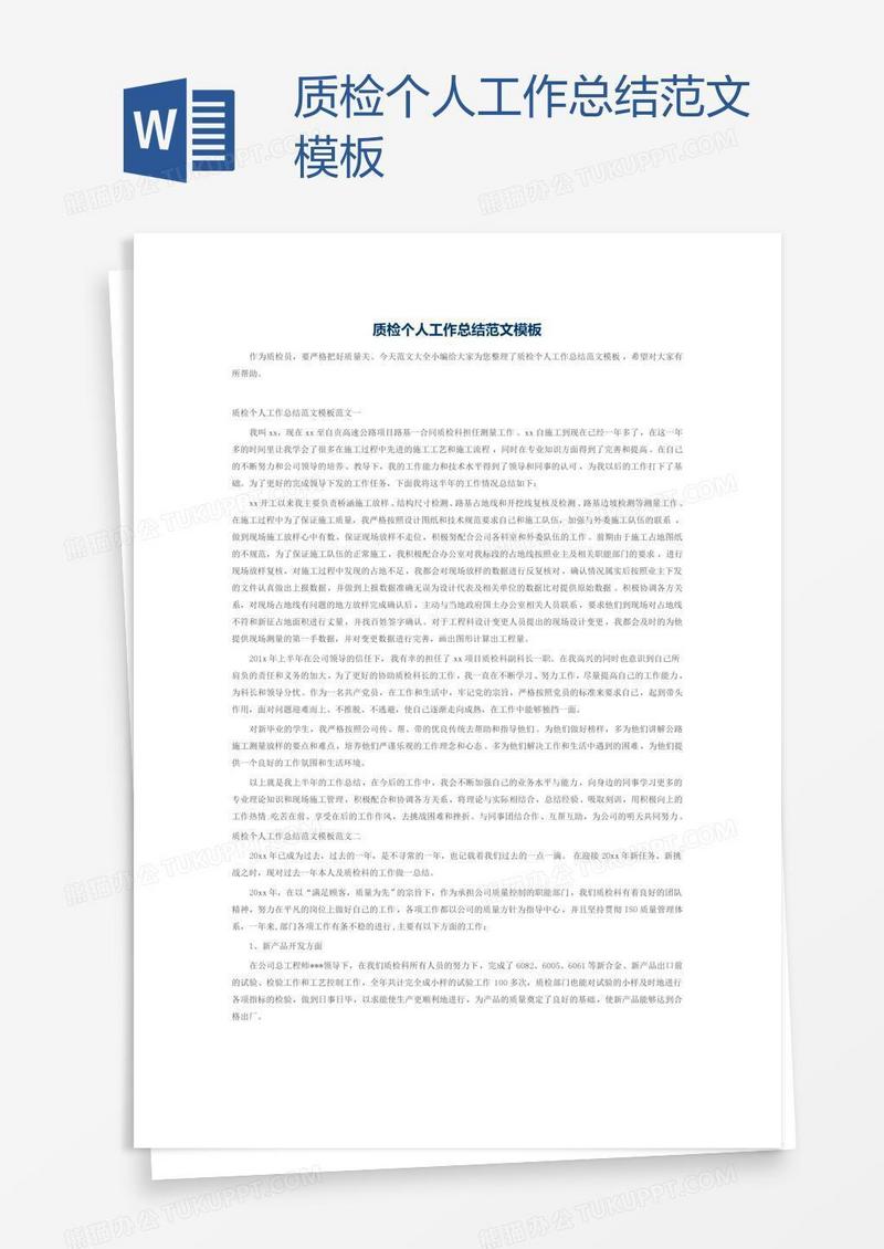 质检个人工作总结范文模板