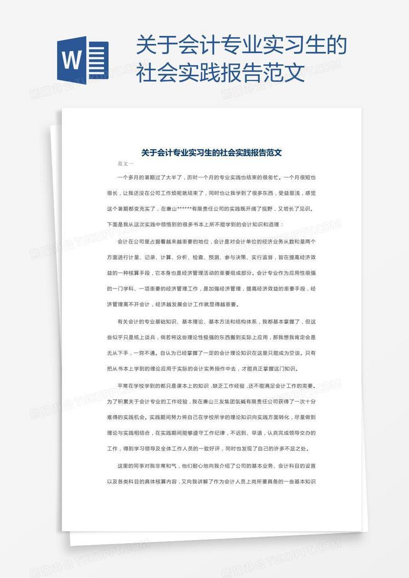 关于会计专业实习生的社会实践报告范文