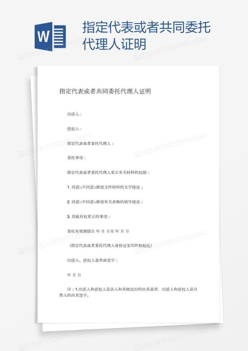 指定代表或者共同委托代理人证明