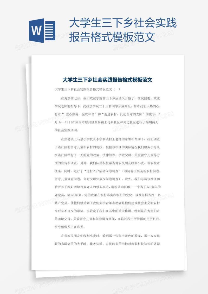 大学生三下乡社会实践报告格式模板范文