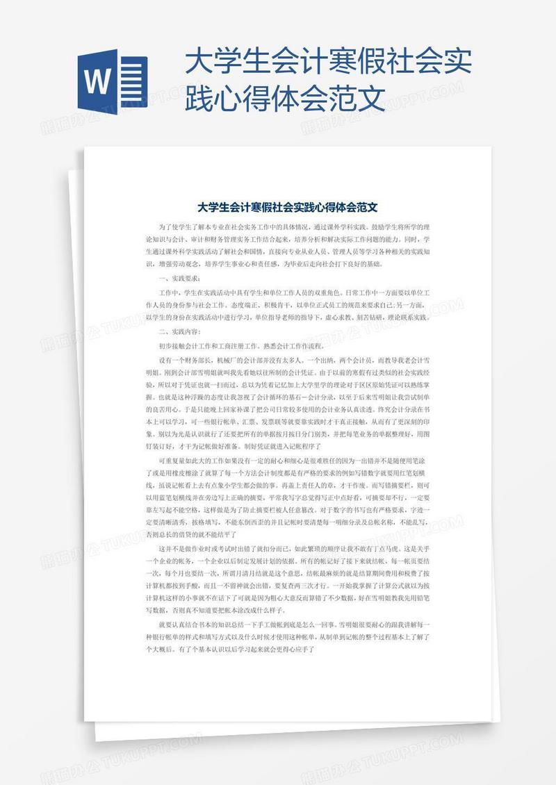 大学生会计寒假社会实践心得体会范文