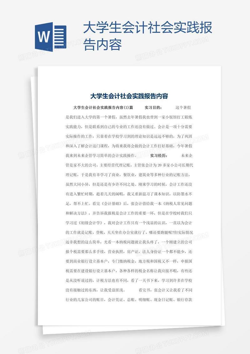 大学生会计社会实践报告内容