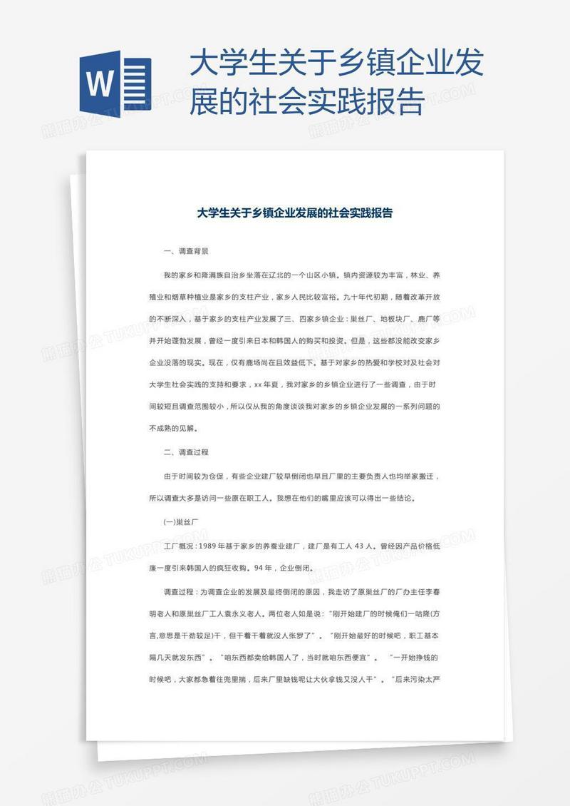 大学生关于乡镇企业发展的社会实践报告