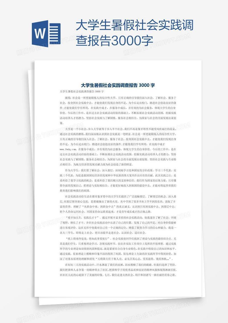 大学生暑假社会实践调查报告3000字