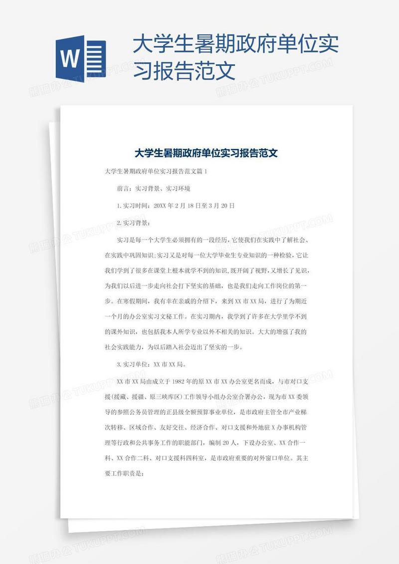 大学生暑期政府单位实习报告范文