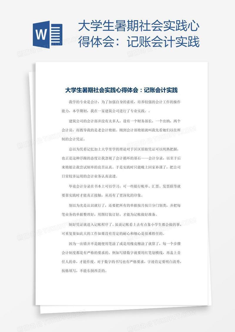 大学生暑期社会实践心得体会：记账会计实践