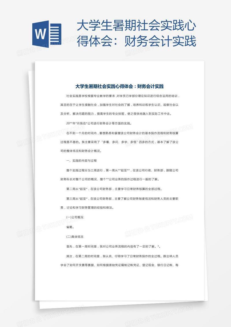 大学生暑期社会实践心得体会：财务会计实践