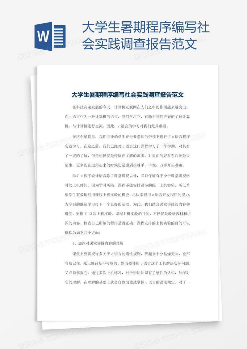 大学生暑期程序编写社会实践调查报告范文