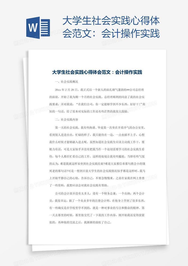 大学生社会实践心得体会范文：会计操作实践