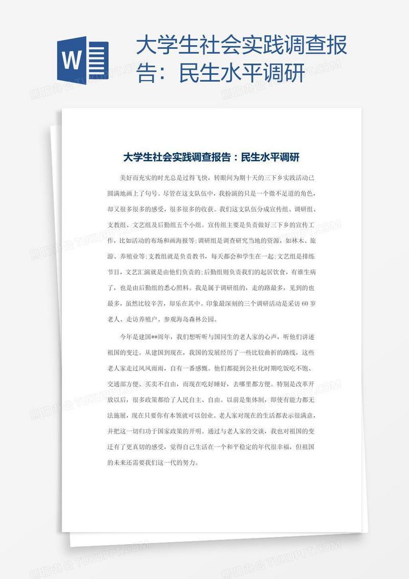 大学生社会实践调查报告：民生水平调研