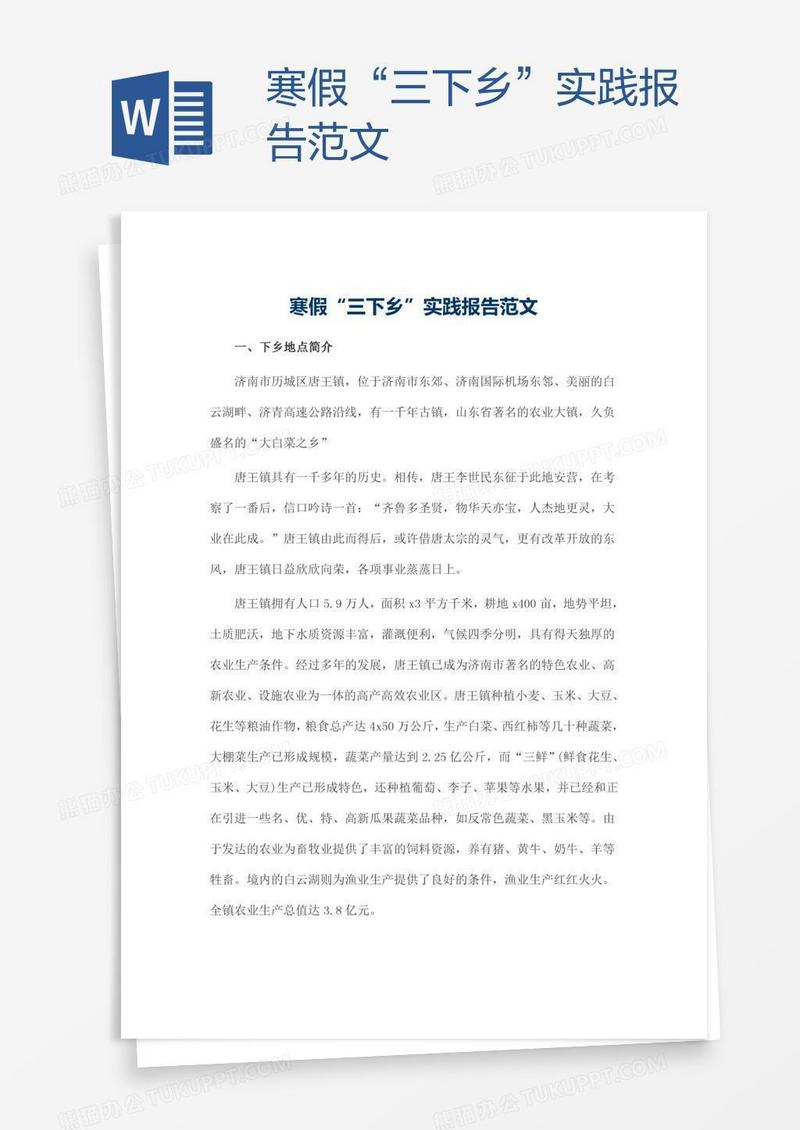 寒假“三下乡”实践报告范文