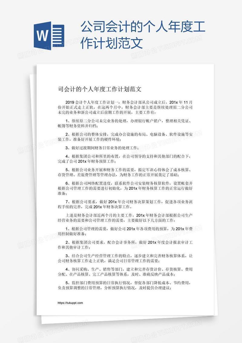 公司会计的个人年度工作计划范文