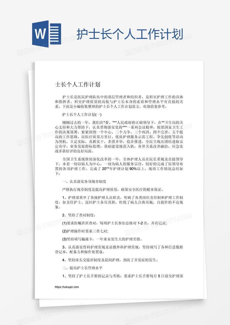护士长个人工作计划