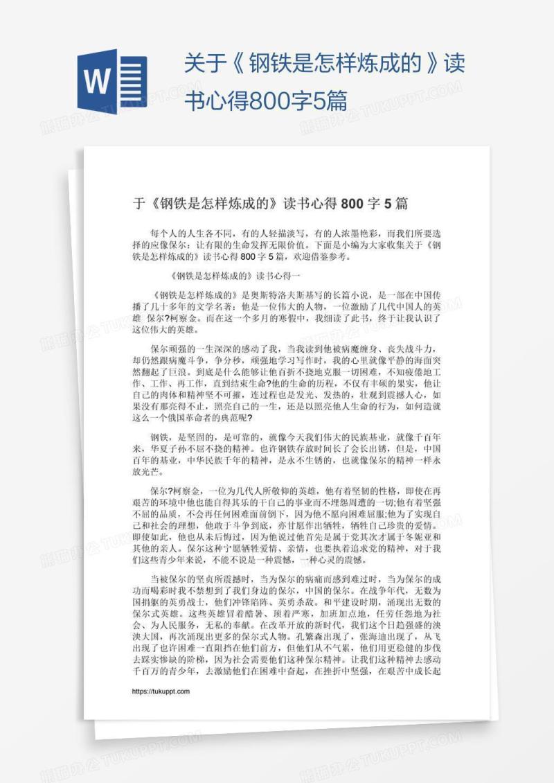 关于《钢铁是怎样炼成的》读书心得800字5篇