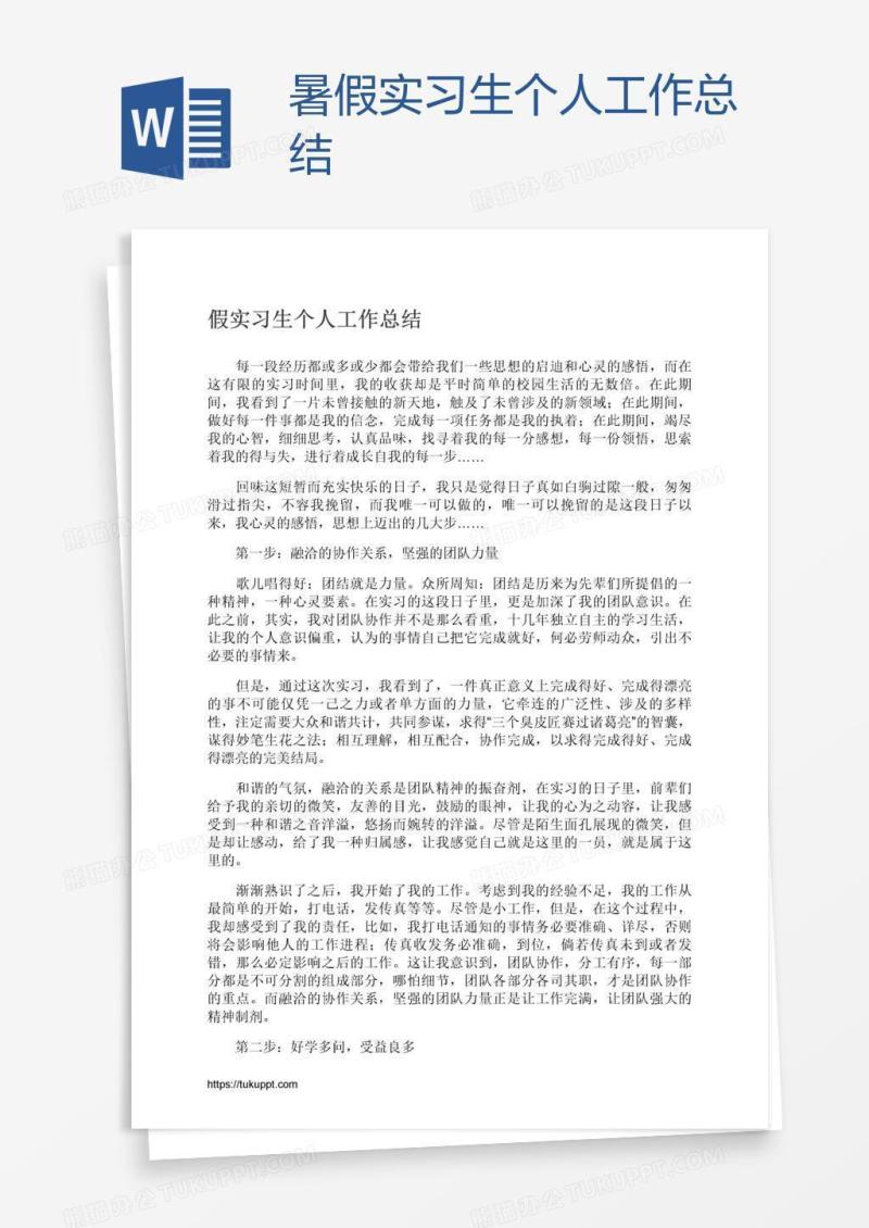暑假实习生个人工作总结