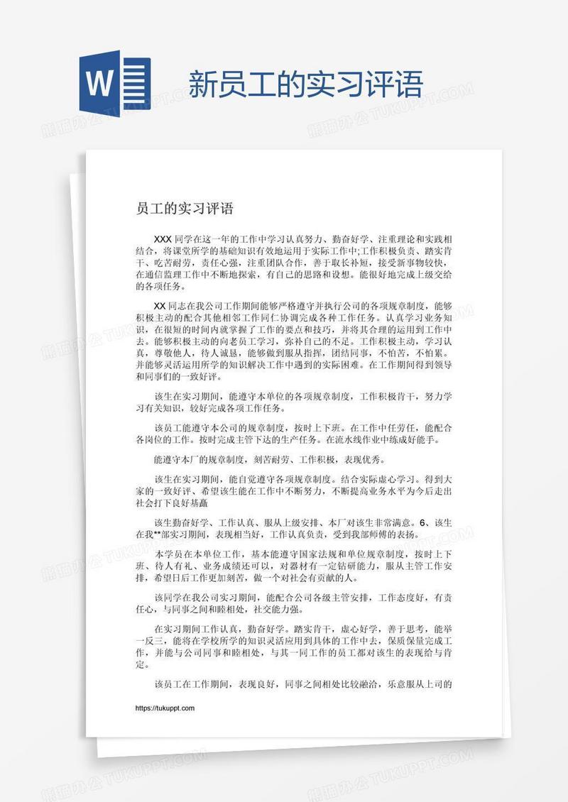 新员工的实习评语