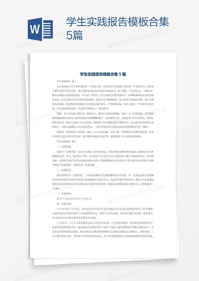 学生实践报告模板合集5篇